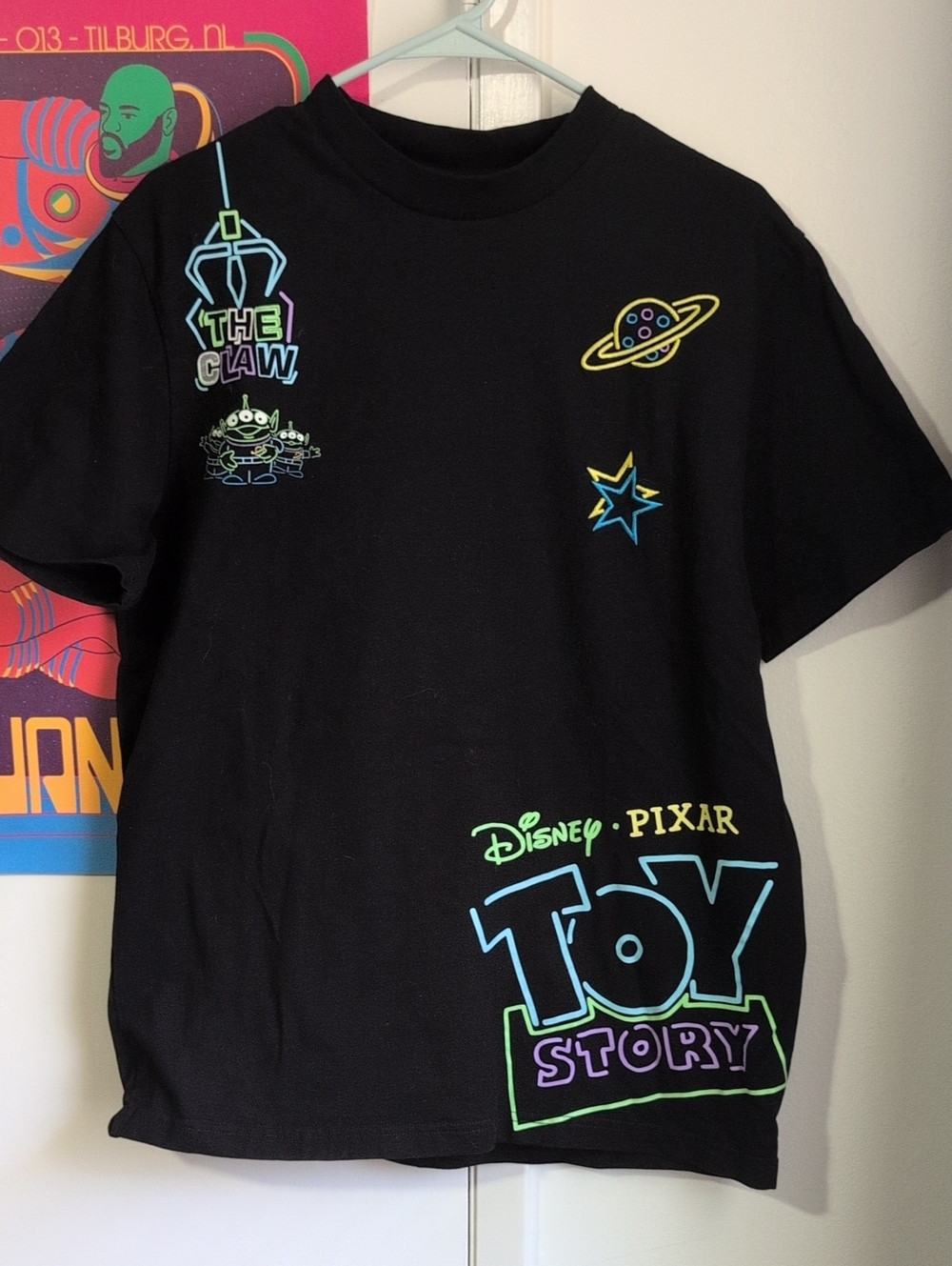 Disney Pixar Toy Story Black Graphic Tee - Neon Logo & Designs